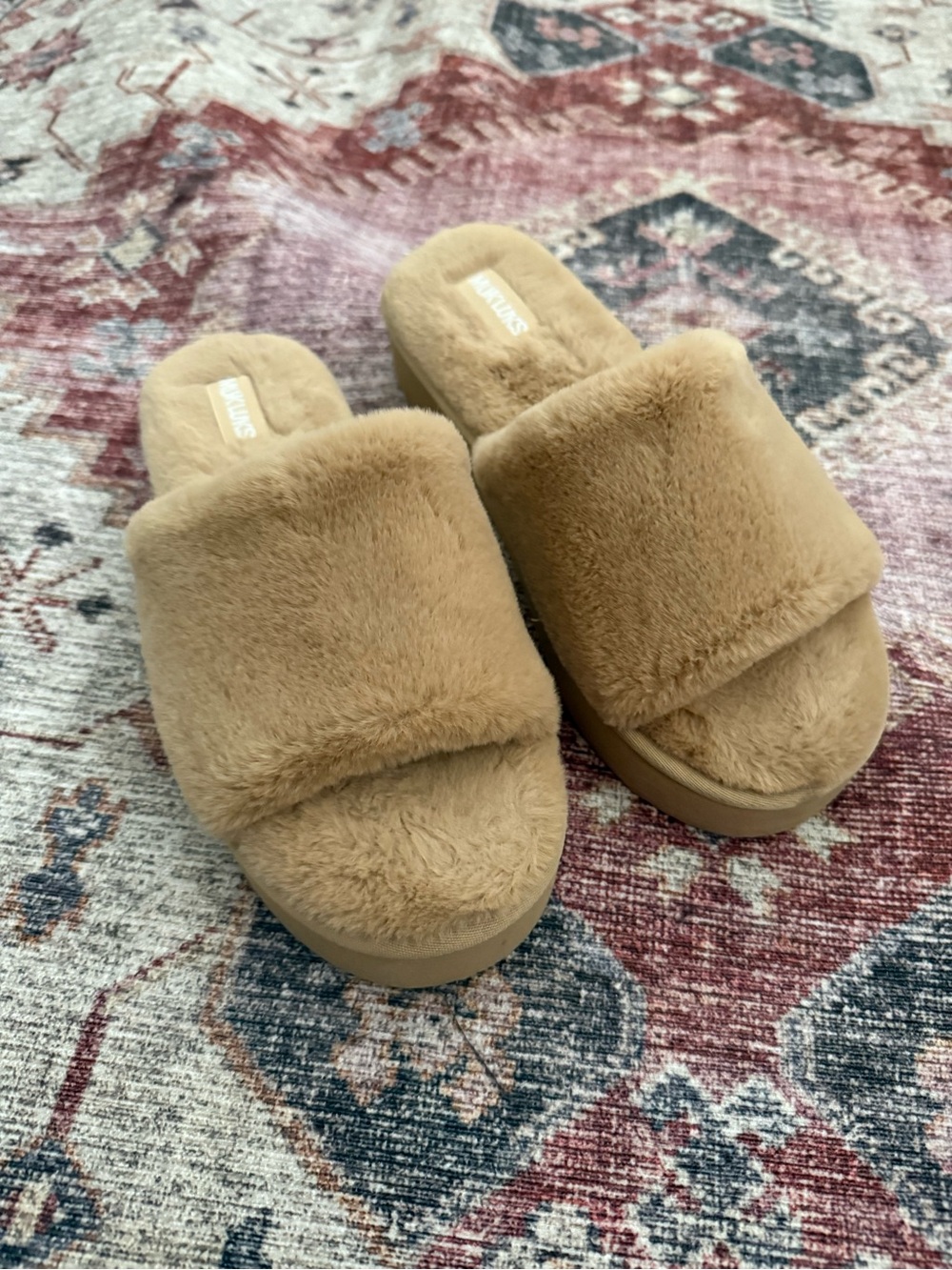 Muk Luks Tan Fuzzy Slide Slippers